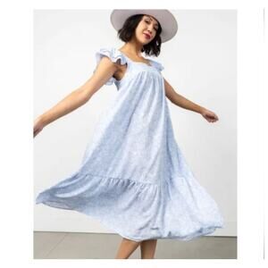 By the River Midi Flutter Sleeve Floral Dress Size Medium